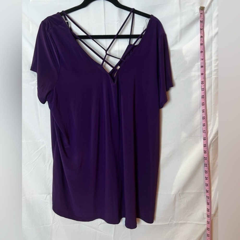 Women’s Eggplant Color Top with Criss-Cross Decal 2X